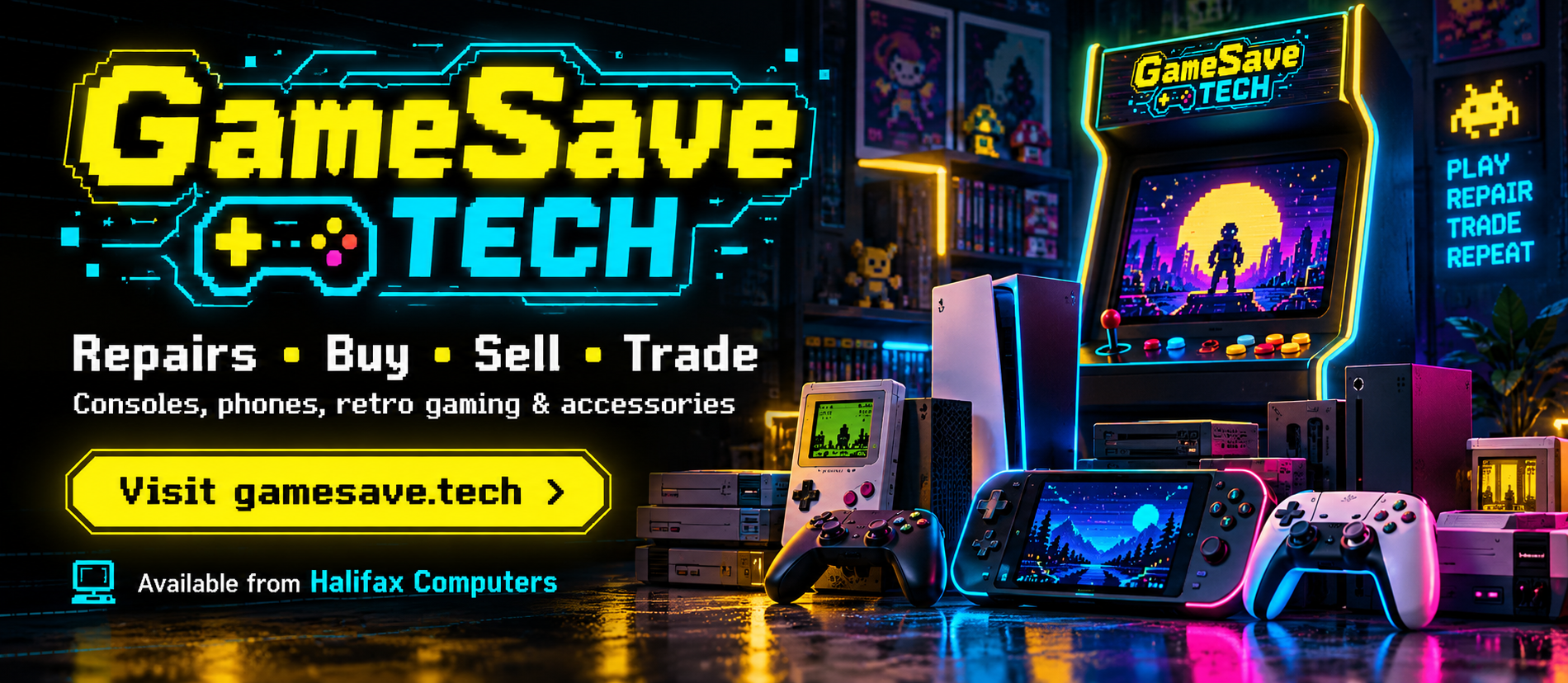 GameSave Tech Neon Arcade Showcase